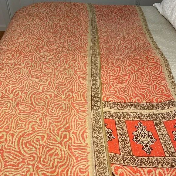 KANTHA QUILT HANDCRAFTED LIGHTWEIGHT REVERSIBLE BLANKET THROW BEDDING INDIA - Picture 9 of 10